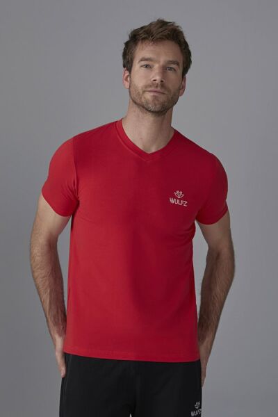 Kırmızı V Yaka T-shirt