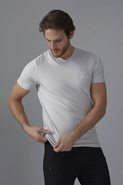 Gri V Yaka T-shirt